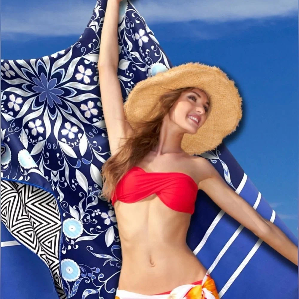 Beach Towel - Blue Flower (78x35 inches)